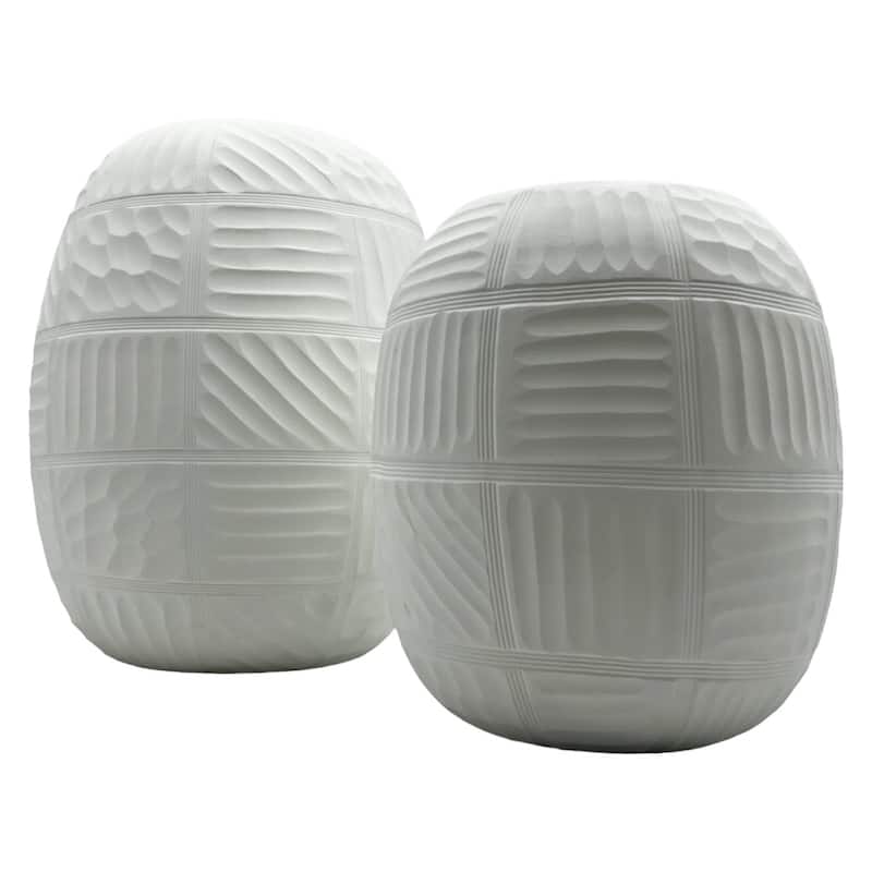 Set of 2 Decorative Handmade Glass Round Carved Vase in White