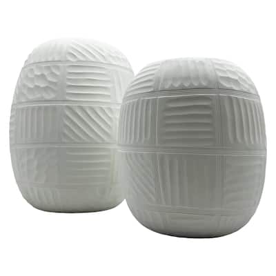 Set of 2 Decorative Handmade Glass Round Carved Vase in White