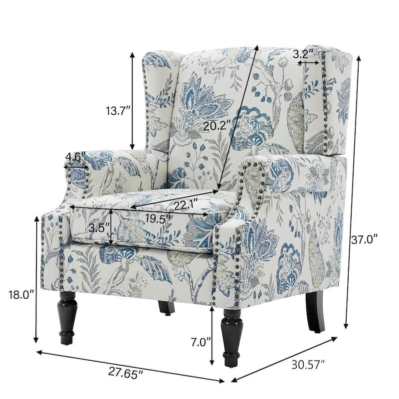 Set of 2 Patterned Upholstered Accent Chair for Living Room