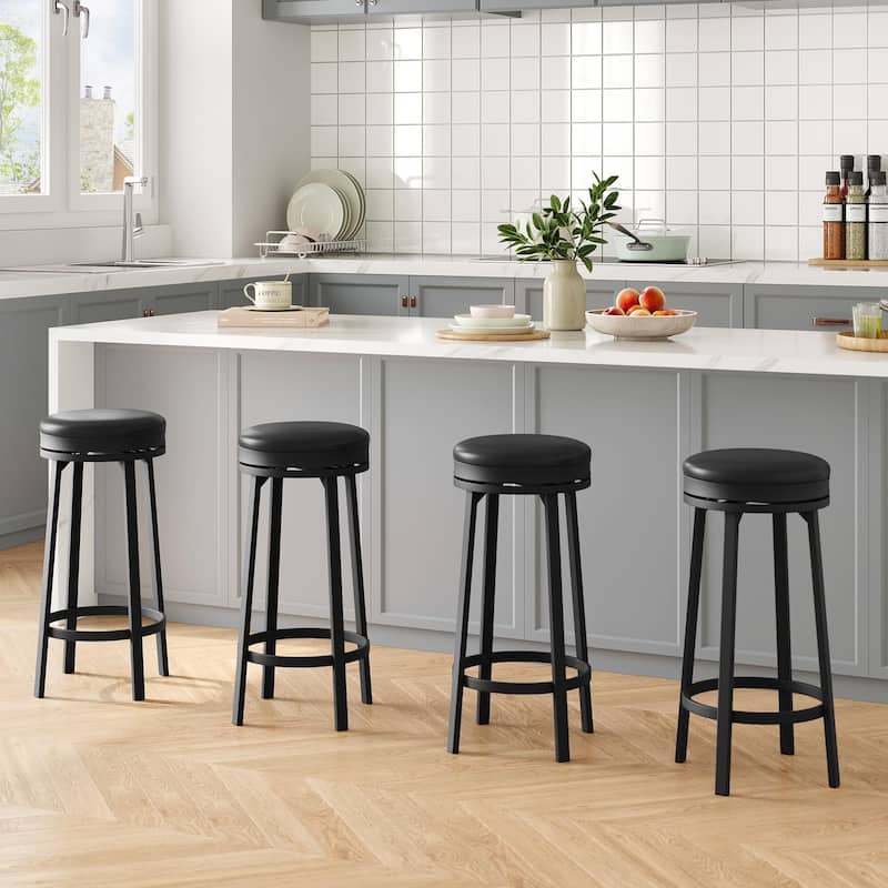 30'' Swivel Bar Stools Set of 4, Counter Height Bar Stools with Footrest，Backless Round Design with Waterproof