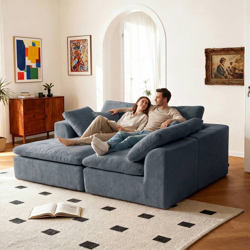 L-Shaped Chenille Sectional Sofa with Chaise Lounge, Living Room Modular Leisure Couch Chenille Sleeper Sofa