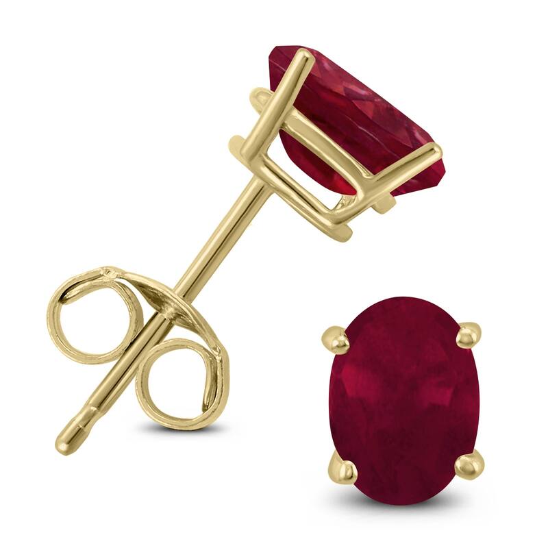 Marquee 14K Yellow Gold 5x3MM Oval Ruby Earrings