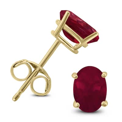 Marquee 14K Yellow Gold 5x3MM Oval Ruby Earrings