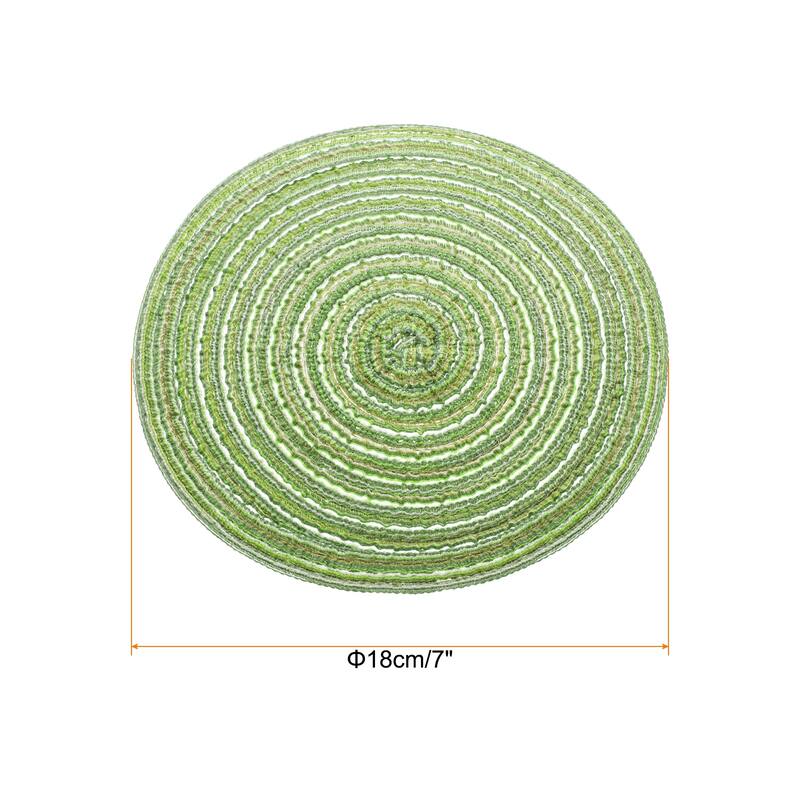 6pcs Round Braided Placemats Non-Slip Washable Round Table Mats - Green - 7"