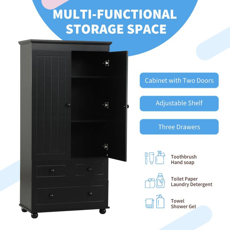 GDFStudio - Adrian Tall Storage Cabinet with Three Drawers and Adjustable Shelves, MDF