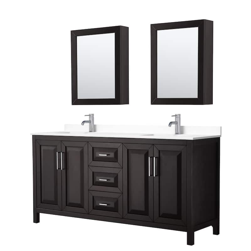 Wyndham Collection Daria 72" Free Standing Double Basin Vanity Set - Dark Espresso / White Cultured Marble Top /