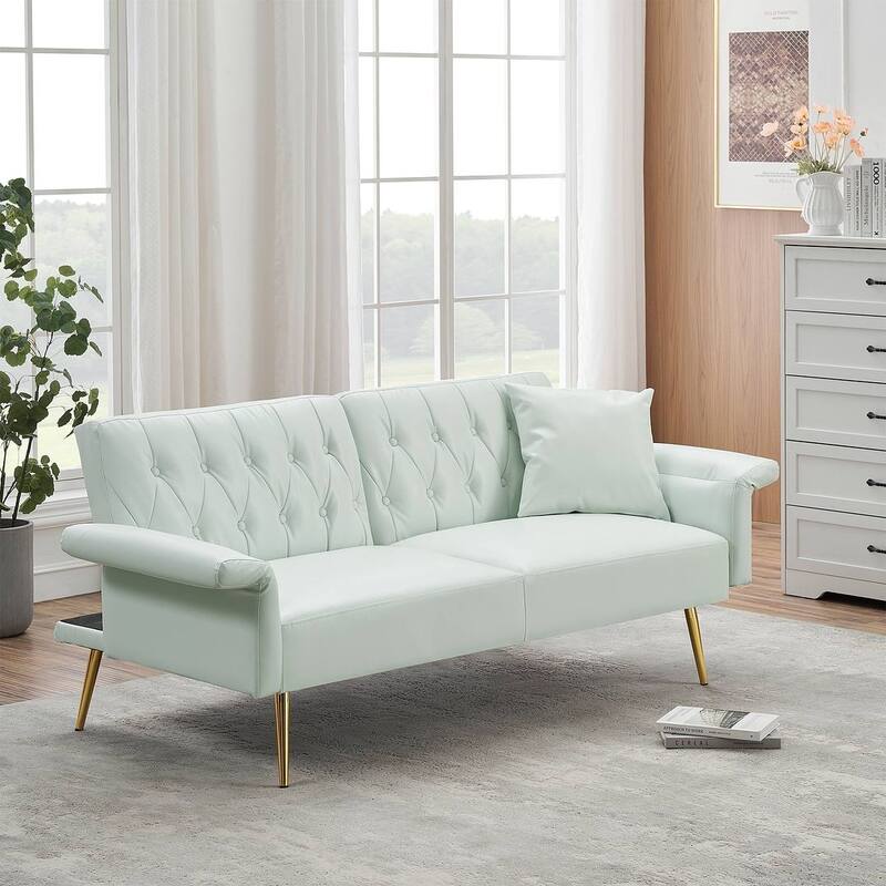 Futon Sofa Bed, Faux leather Foldable Couch Convertible Loveseat Sleeper Daybed with Adjustable Armrests for Small Space