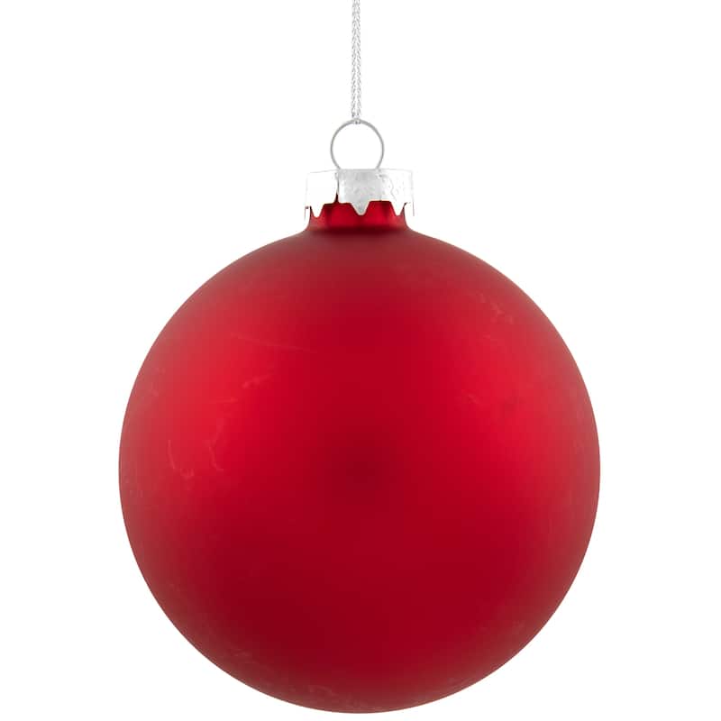 2-Finish Christmas Glass Ball Ornaments - 4" (100mm) - Red - 4ct