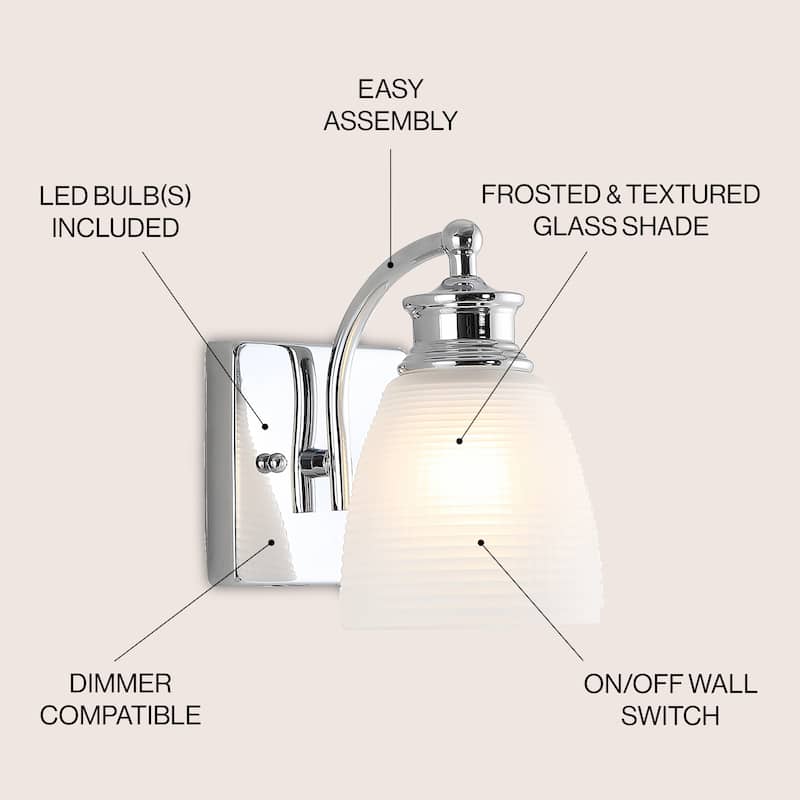 Fairfax Metal/Glass Contemporary Modern LED Vanity Light, by JONATHAN Y