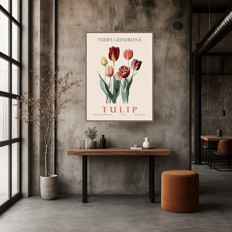 Vintage Botanical Tulip Illustration by Christopher Giampietro Framed Canvas Wall Art Print