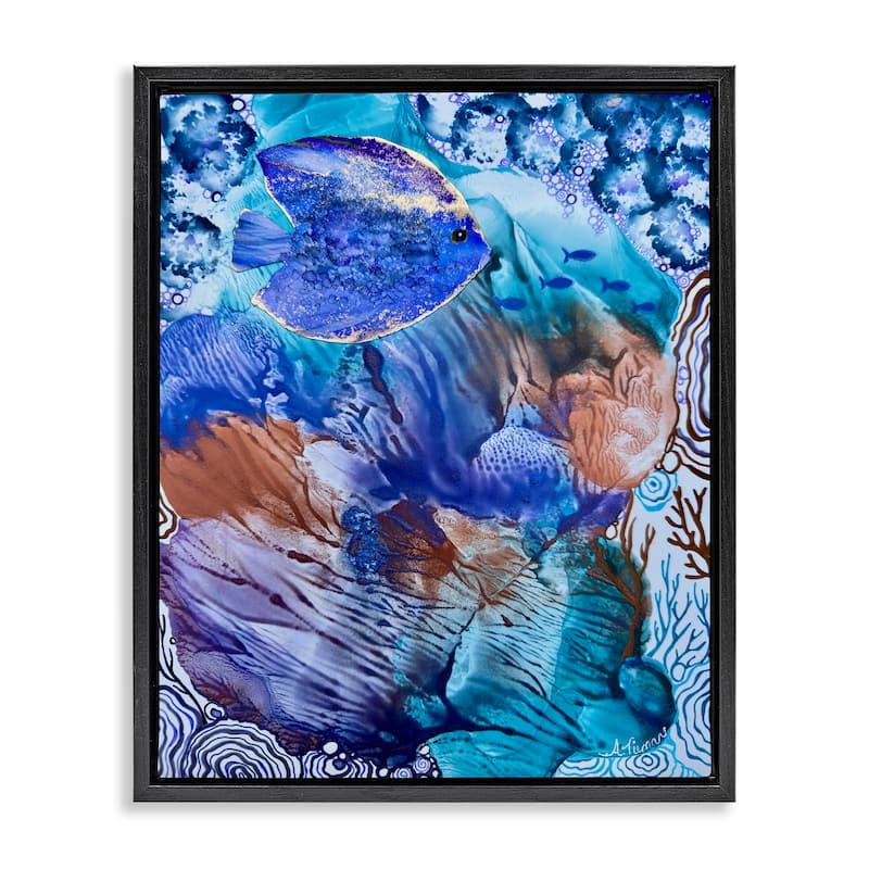 Stupell Underwater Fish Sea Life Framed Floater Canvas Wall Art Design By Amy Tieman - 17 x 21 - Black