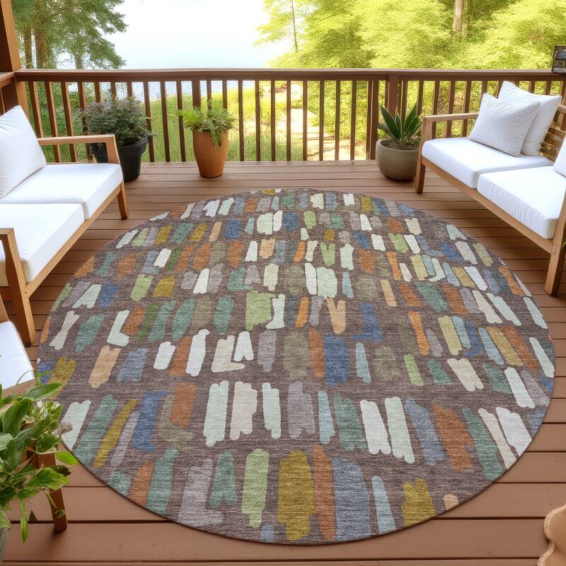 Machine Washable Indoor/ Outdoor Modern Mosaic Chantille Rug - Chocolate - 8' x 8'