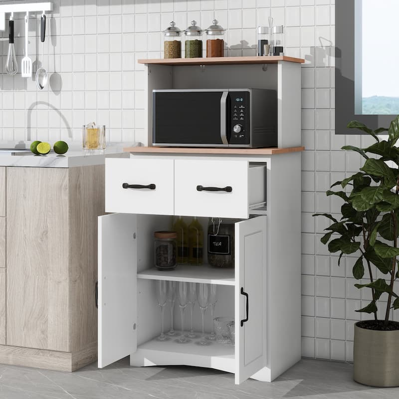 23.62" W Wooden Kitchen Pantry Cabinet with Drawers,Doors and Adjustable Shelves