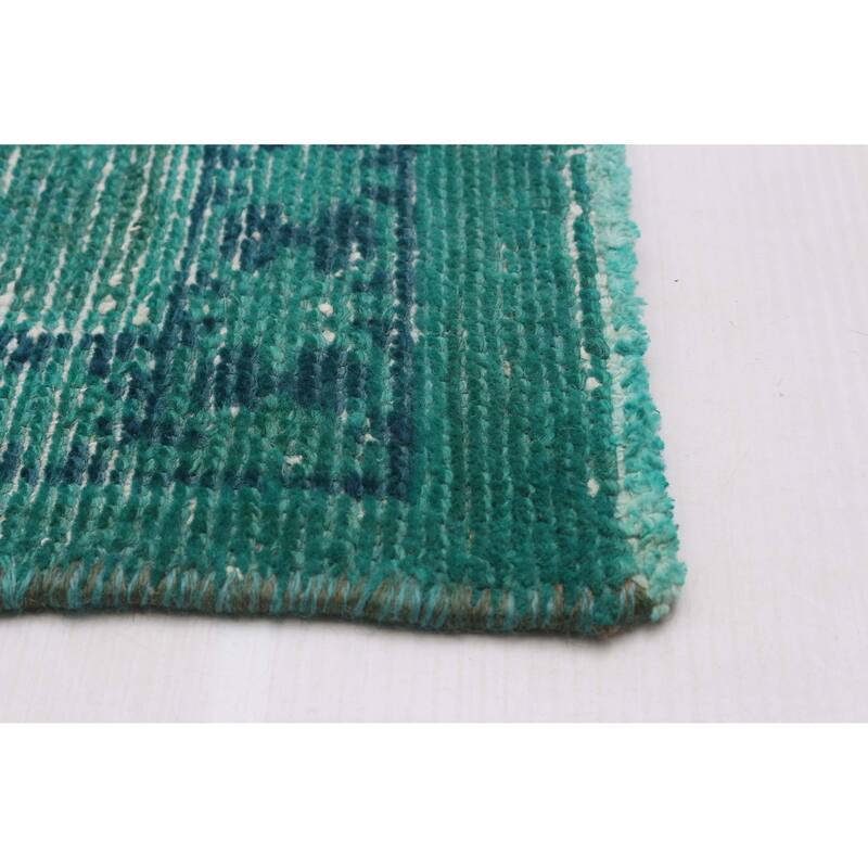 ECARPETGALLERY Hand-knotted Color Transition Green Wool Rug - 3'5 x 9'5