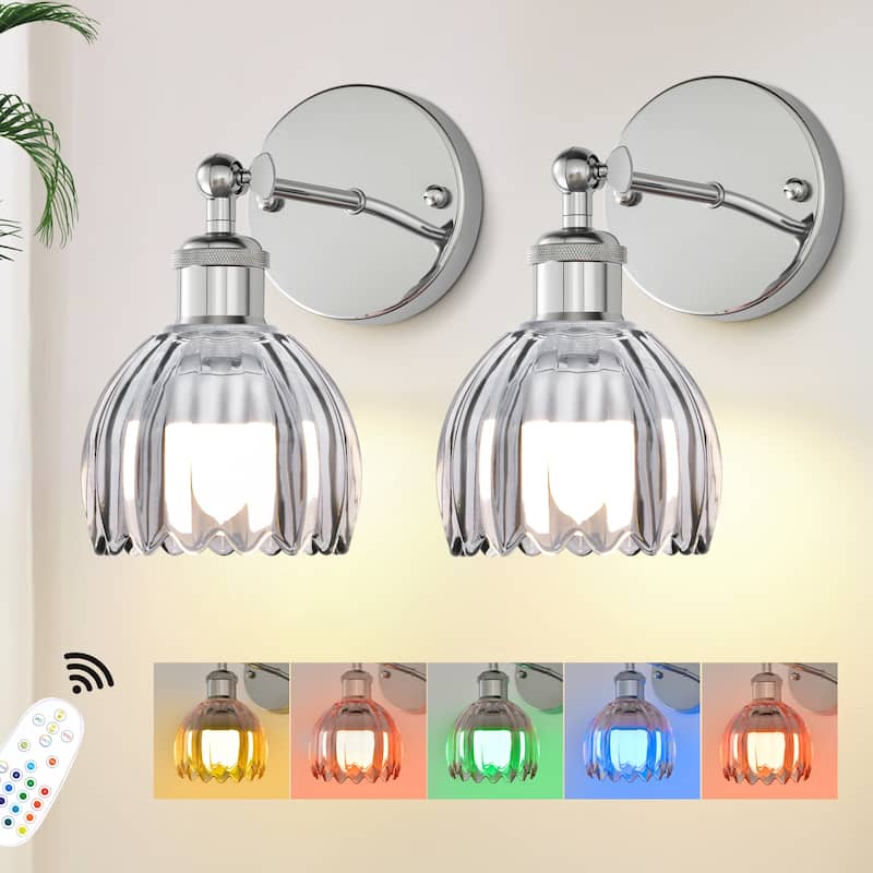 Adjustable Vintage Wall Sconce with Amber Tulip Glass Brass Fixture with Switch Ideal for Bedroom Hallway or Entry - Chrome - Grey