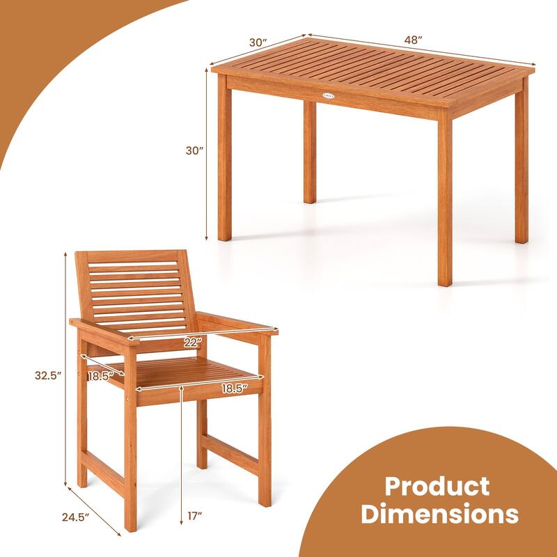 Gymax 5 Pieces Patio Wood Dining Set Outdoor Rectangular Table &