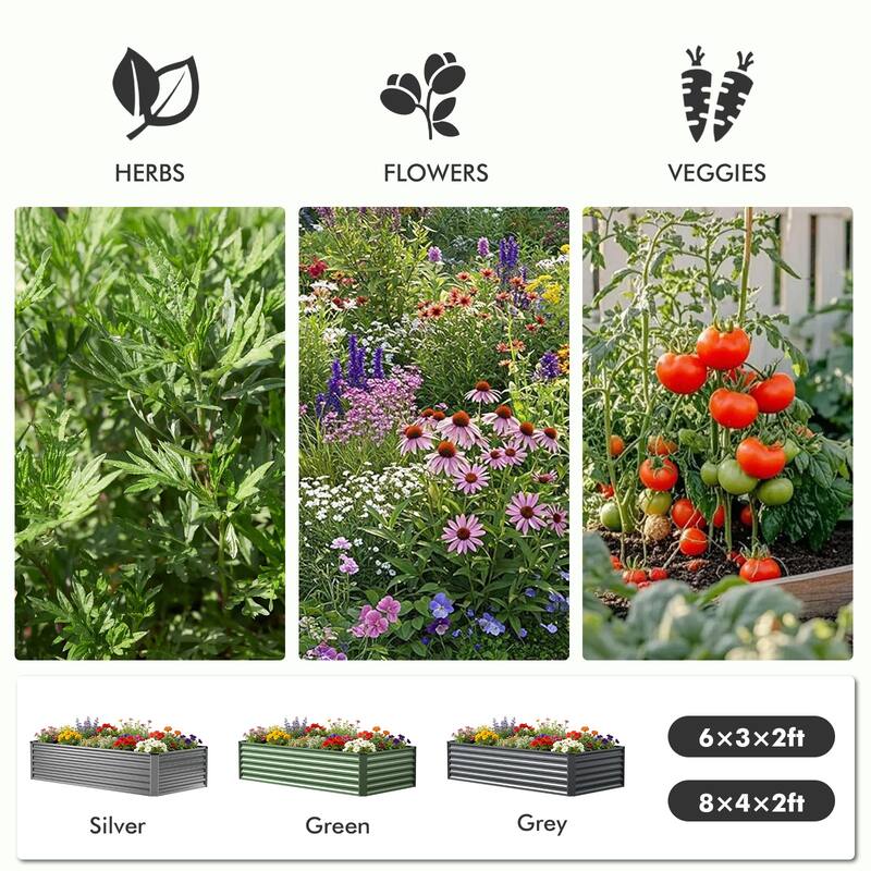 Meyreso 6ft x 3ft x 2ft Galvanized Metal Raised Garden Bed, Durable Outdoor Planter, Rust Resistant, Safety Edging