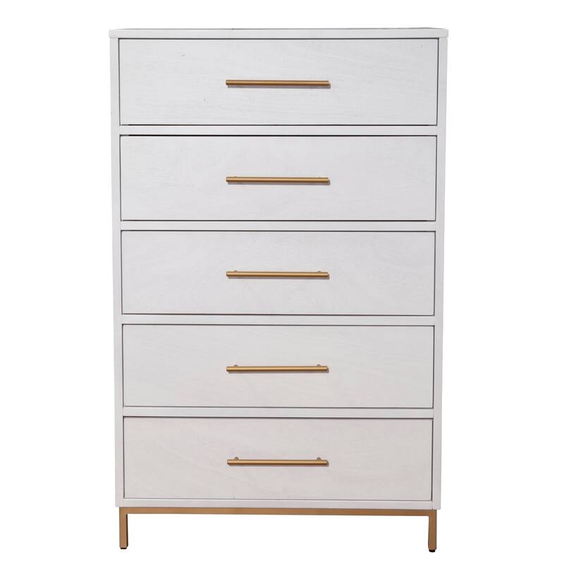 Alpine Furniture Madelyn Five Drawer Wood Chest in White