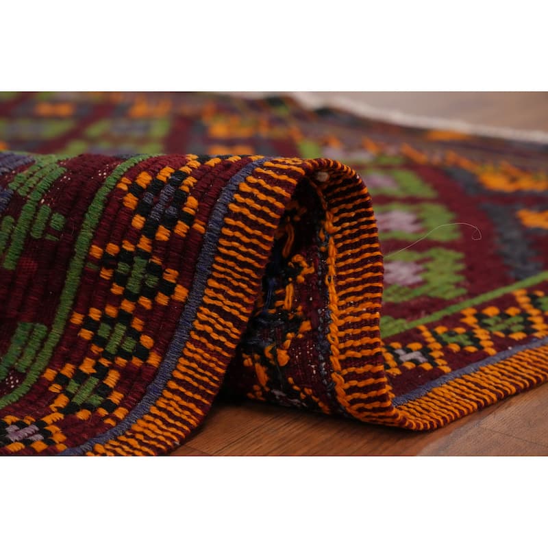 Hand Woven Oriental 100% Wool Carpet Southwestern Tribal Red Kilim Area Rug - 7' 11'' X 4' 10''