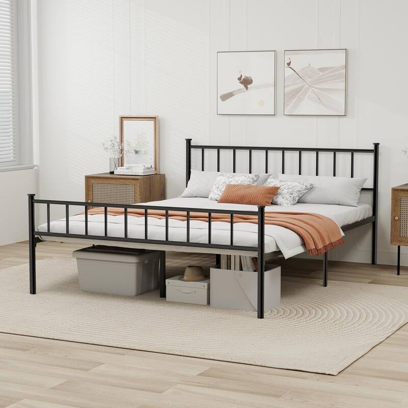 alazyhome Classic Metal Platform Bed Frame Steel Slat Support, Black