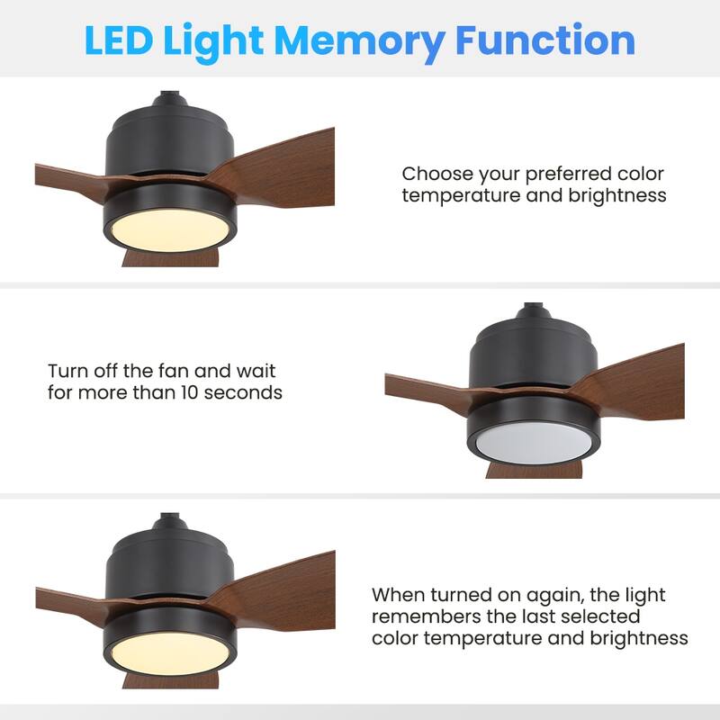 MLiAN 42 in 3 ABS Blades Indoor and Outdoor Ceiling Fan with Integrated LED and Remote Downrod