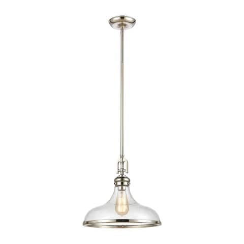 Rutherford 1-Light Pendant in Polished Nickel with Seedy Glass