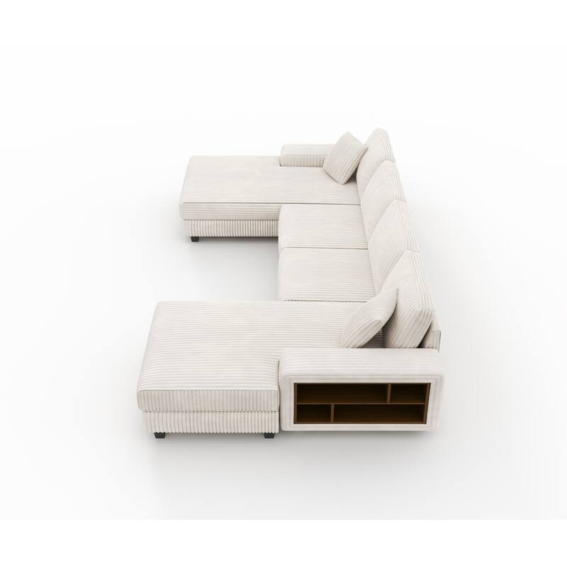 Corduroy Fabric Convertible Sleeper Sofa with Side Shelves