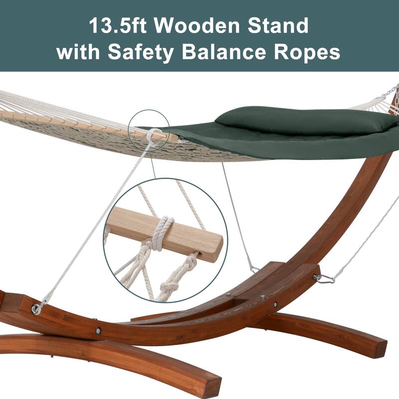 Rope Hammock with 13.5ft Wooden Stand and Removable Pad