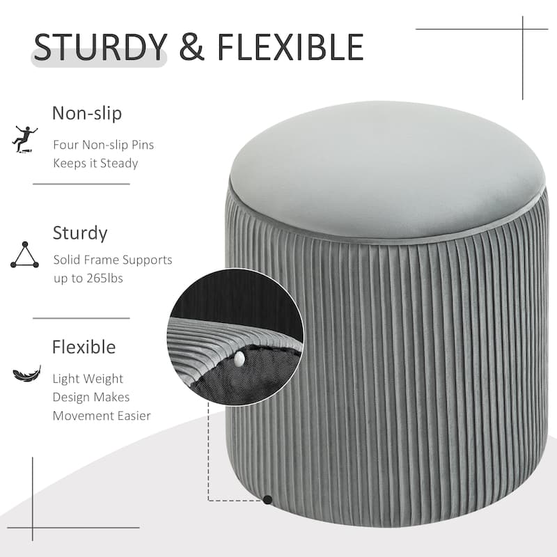 HOMCOM 15'' Small Padded Ottoman Foot Stool with Wrinkle Fabric Design, Thick Sponge Padding and Solid Base