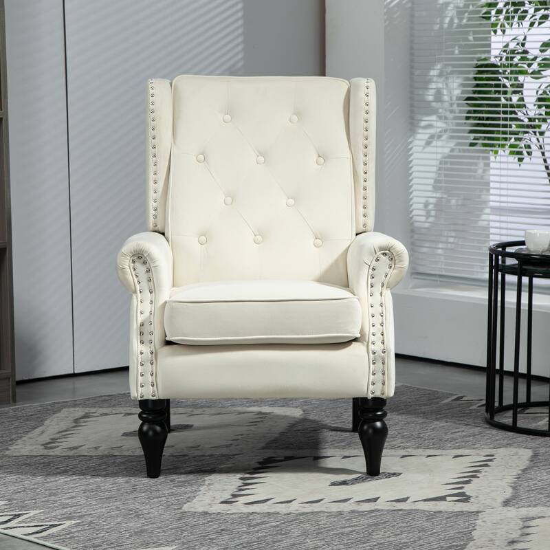 Tufted High Back Chair Living Room Wood Frame Armchair