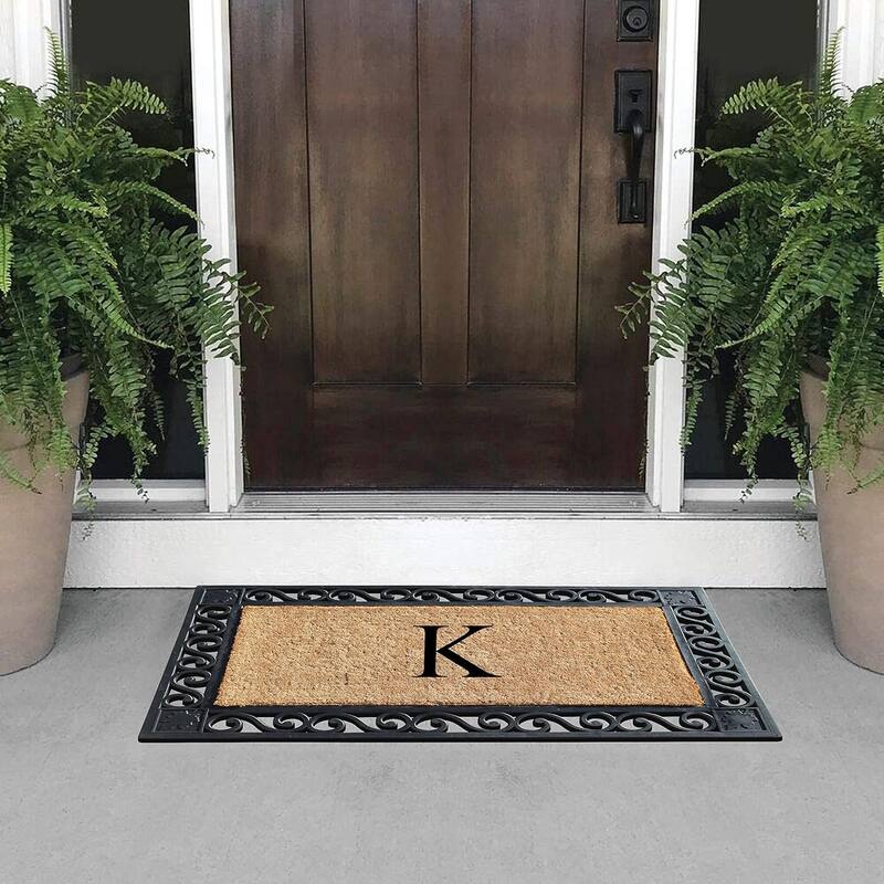 A1HC Rubber and Coir Maple Leaf, Heavy Weight Durable Monogrammed Doormat, 23"X38" Black