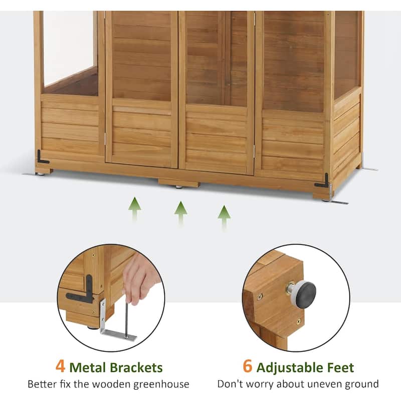 MCombo Walk-in Greenhouse with Openable Roof and Lockable Door, Solid Wood 0899
