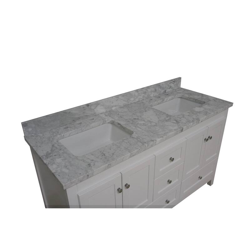 KitchenBathCollection Abbey 60" Double Bathroom Vanity with Carrara Marble Top