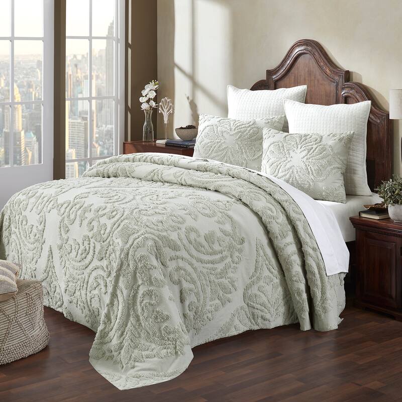 Better Trends Rylee Collection 100% Cotton Tufted Elegant and Floral Design Machine Washable Bedspread