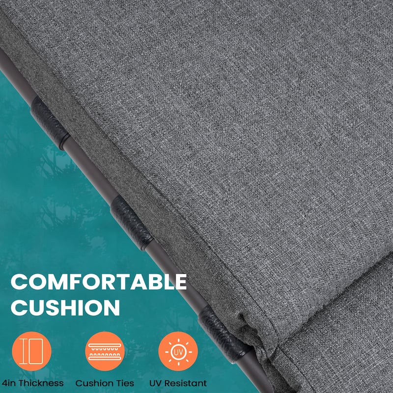 Outdoor Adjustable Patio Chaise Lounge Chair with Cushion Beach Poolside