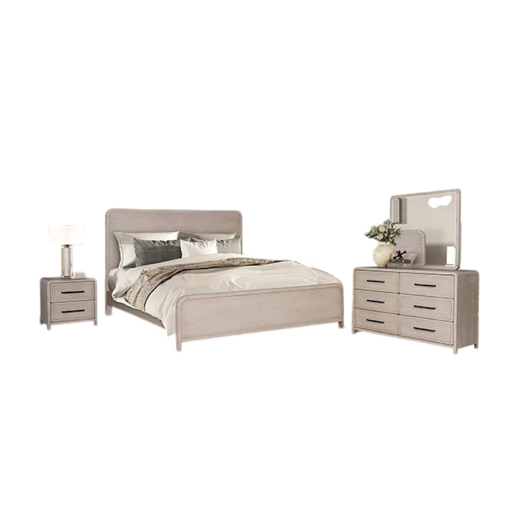 Giva 4pc Queen Bedroom Set, Nightstand Dresser, Natural Oak Beige
