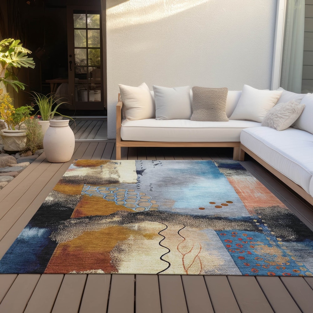 Machine Washable Indoor/Outdoor Modern Abstract Chantille Rug