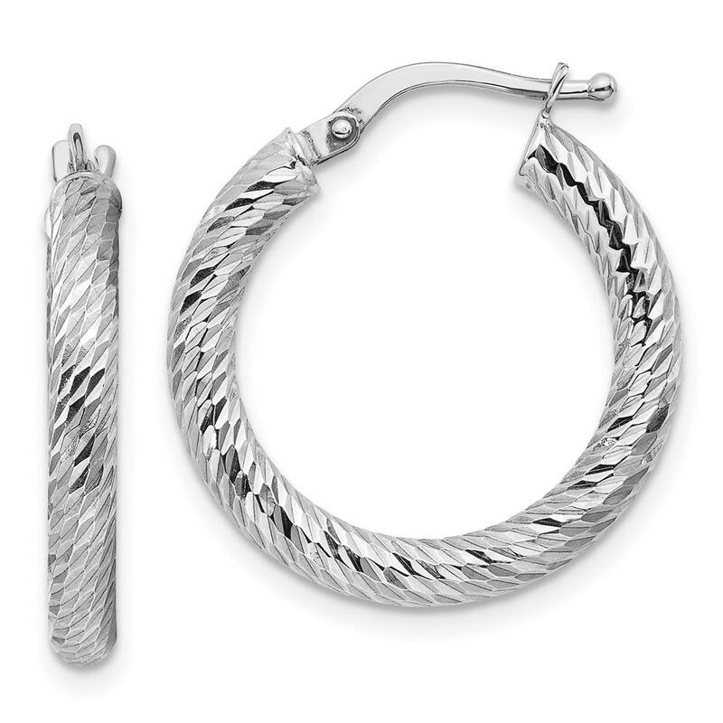 Curata 14k White Gold Sparkle Cut Round Hoop Earrings - 22.5x21.5mm