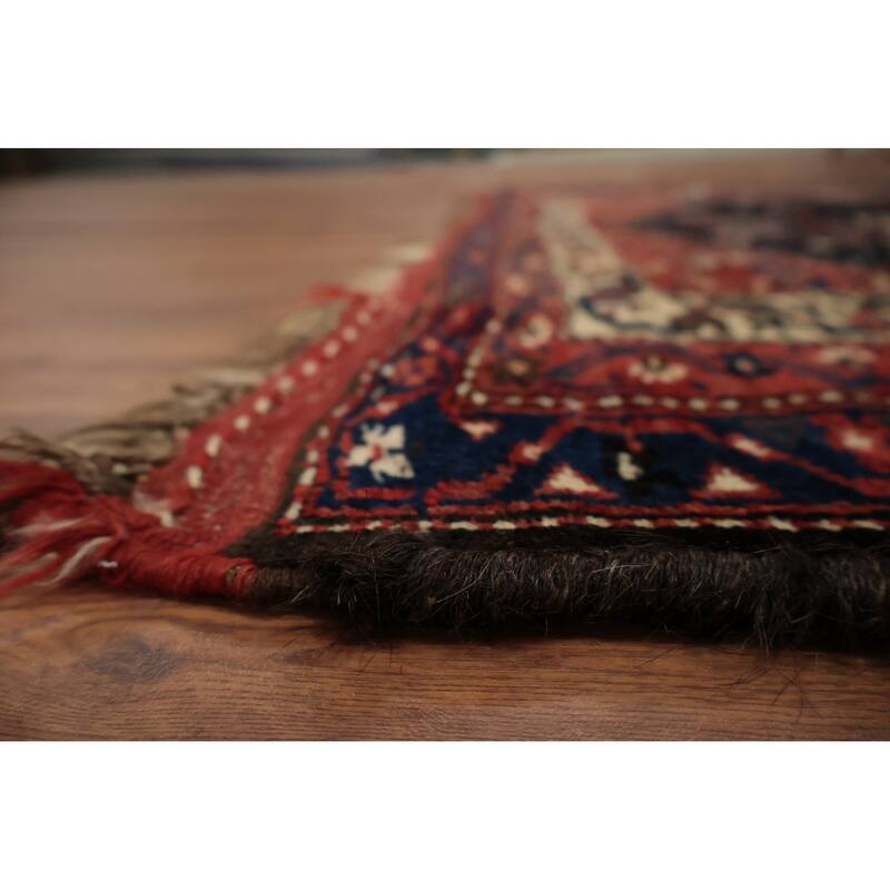 Hand Knotted Oriental 100% Wool Carpet Traditional Tribal Navy Blue & Blues Qashqai Area Rug - 9' 7'' X 4' 6''