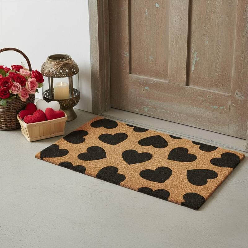 HomeRoots 17" X 29" Brown And Black Hearts Outdoor Coir Door Mat - 17.00' X '29.00 - 17.00' X '29.00