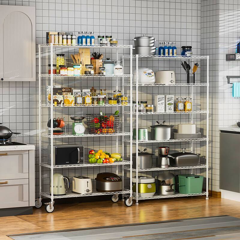 6-story metal storage rack with movable pulleys