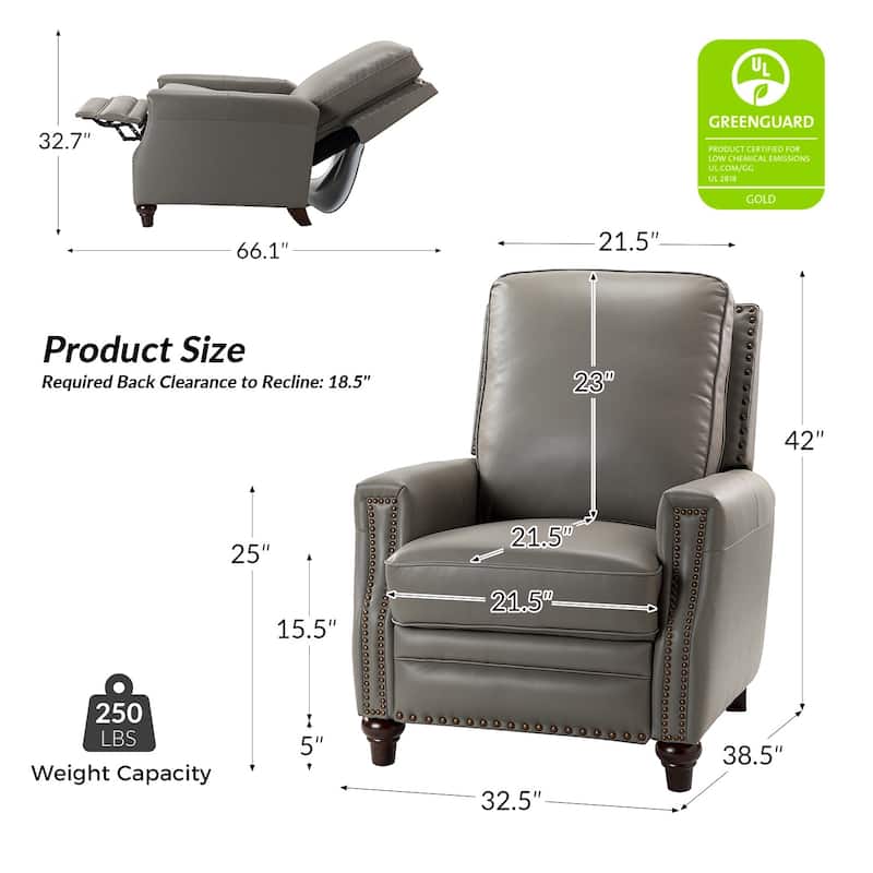 Cigar Mid-century Modern Genuine Leather Recliner with Nailhead Trim Set of 2 by HULALA HOME