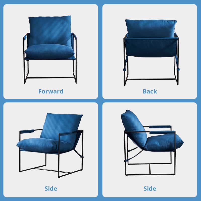 Modern Accent Linen Sling Chair with Metal Framed Soft Bag Cushion, Comfy Accent Chair for Living Room Office