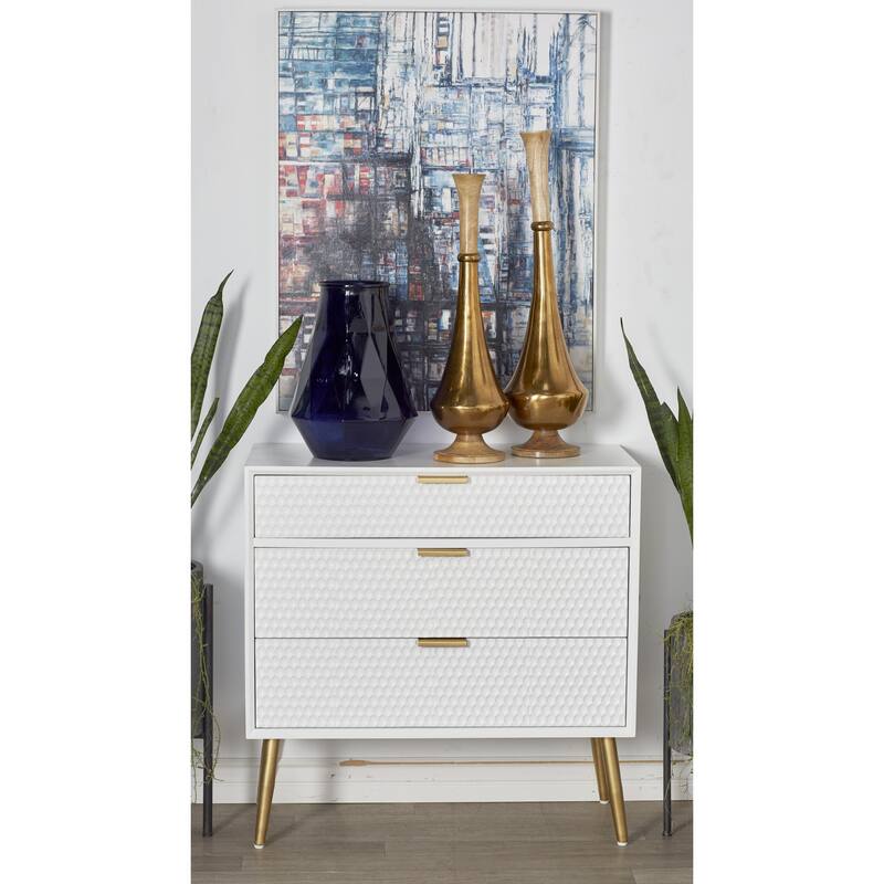 Wooden Geometric 3 Drawer Chest with Gold Legs - White - Roche River Decor