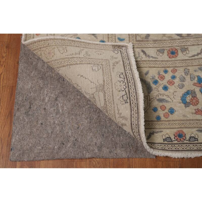 Floral Tabriz Persian Area Rug Traditional Beige Handmade Wool Carpet - 8'1"x 10'11"
