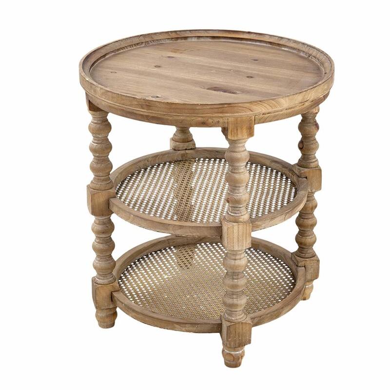 Round 3-Tiered Side Table, Natural Wood End Table