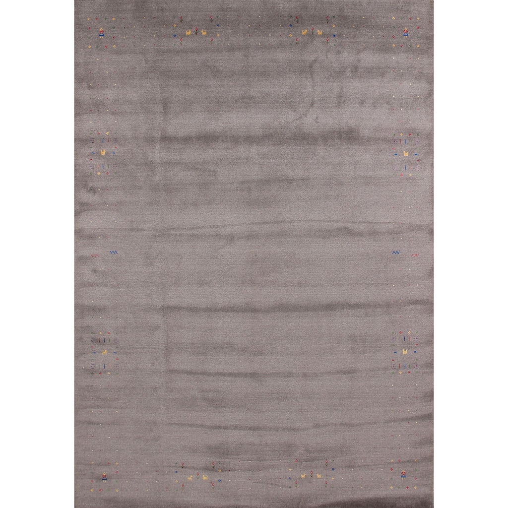 Gray Gabbeh Oriental Hand-Knotted Tribal Wool Carpet - 9'2" x 11'9"