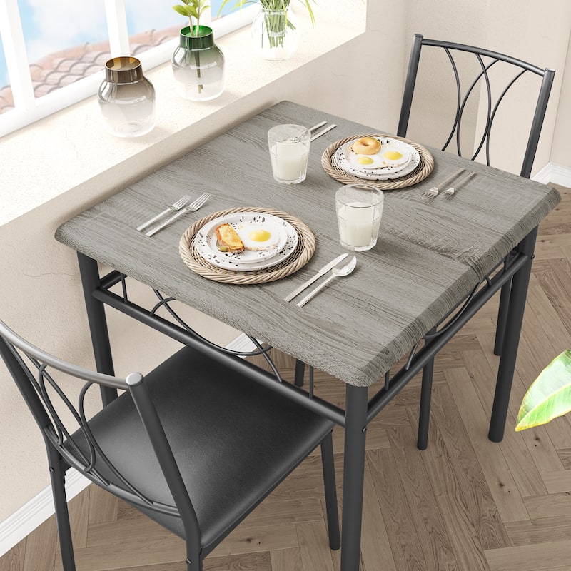 Dining Table and Upholstered Chairs Set 2, Metal Frame Compact Dining