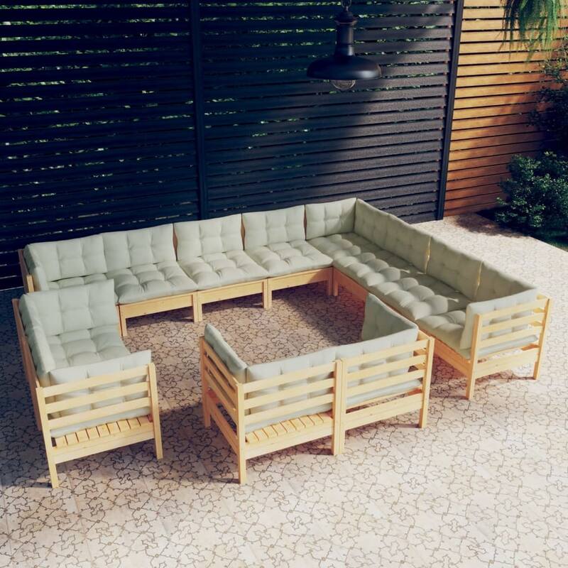 vidaXL Solid Pinewood Patio Lounge Set 12 Piece with Cushions Multi Colors