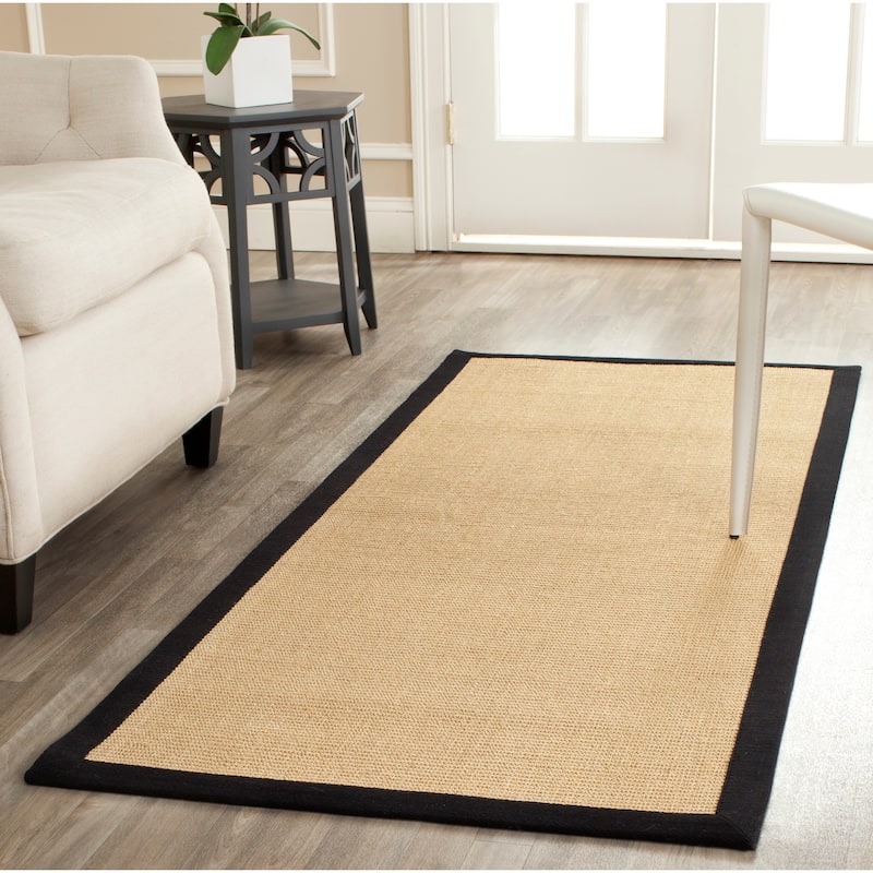 SAFAVIEH Natural Fiber Madelyn Border Sisal Rug - 2'6" x 6' Runner - Maize/Black